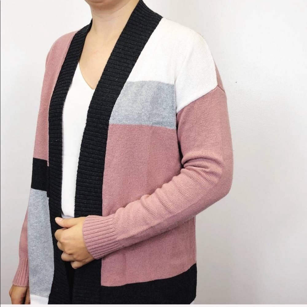 LOFT | Mauve Pink Color Block Open Front Cardigan - Picture 3 of 8